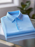 Men's Premium Striped Business Casual Short Sleeve Polo Shirt - Polyester Blend