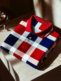 Men's Business Plaid Polyester Short Sleeve Polo Shirt