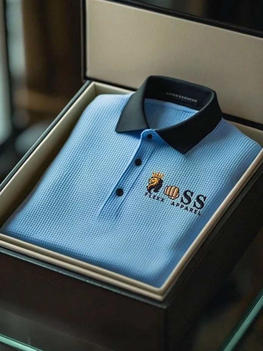 Men's Business Style Letter Printed Waffle Casual Short Sleeve POLO Shirt