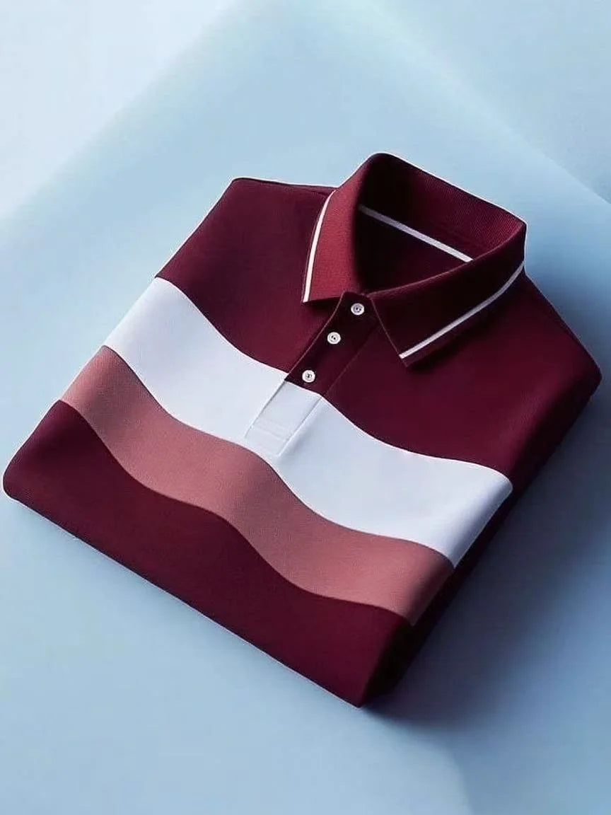 Men's Classic Business Plaid Polyester Short Sleeve Polo Shirt