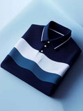 Men's Classic Business Plaid Polyester Short Sleeve Polo Shirt
