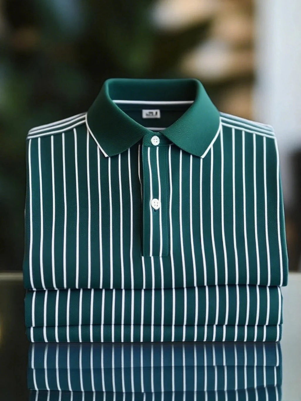 Men's Classic Business Short Sleeve Polo Shirt Polyester Striped Loose Fit