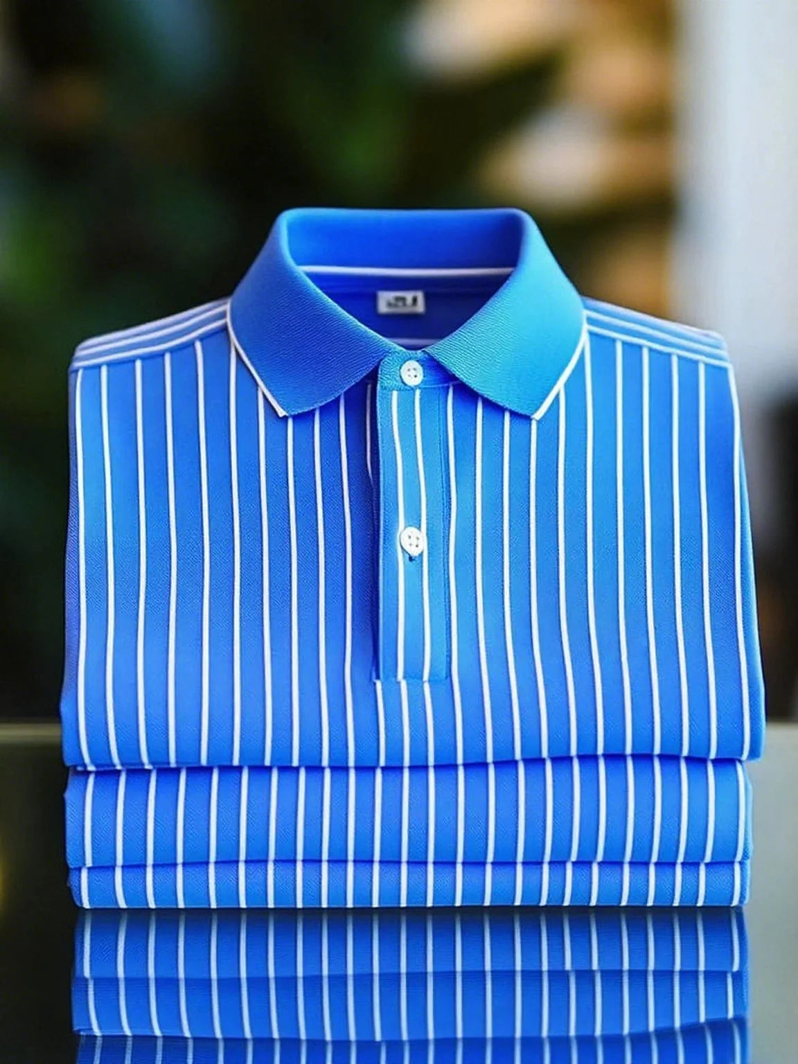 Men's Classic Business Short Sleeve Polo Shirt Polyester Striped Loose Fit
