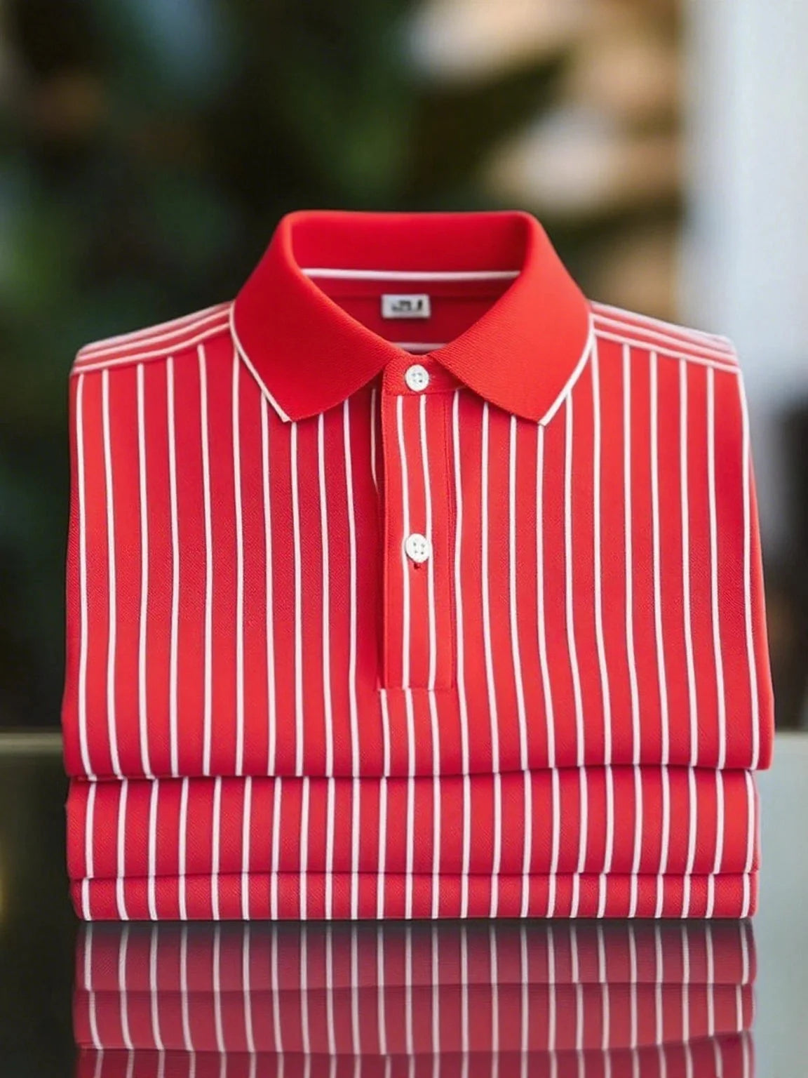 Men's Classic Business Short Sleeve Polo Shirt Polyester Striped Loose Fit