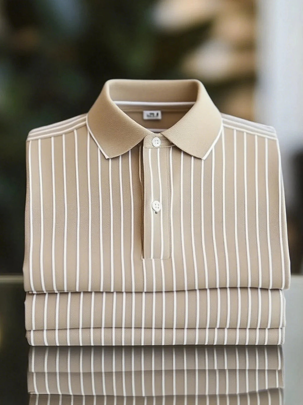 Men's Classic Business Short Sleeve Polo Shirt Polyester Striped Loose Fit