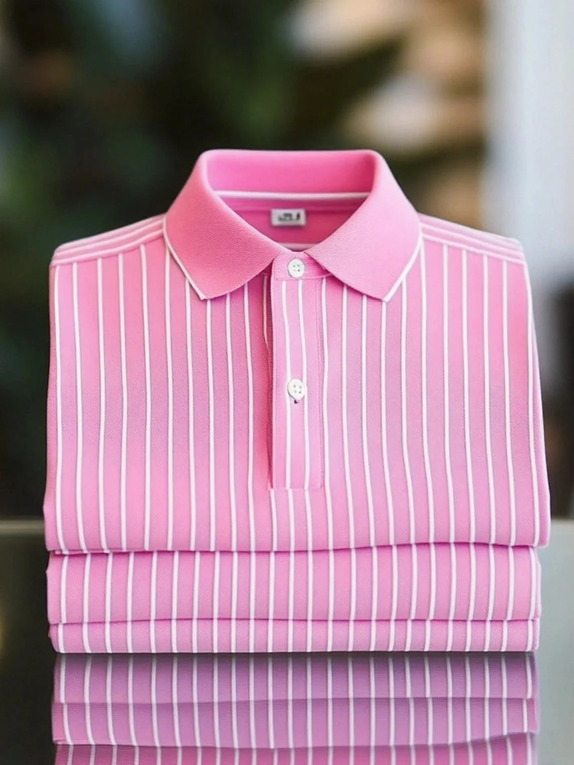 Men's Classic Business Short Sleeve Polo Shirt Polyester Striped Loose Fit