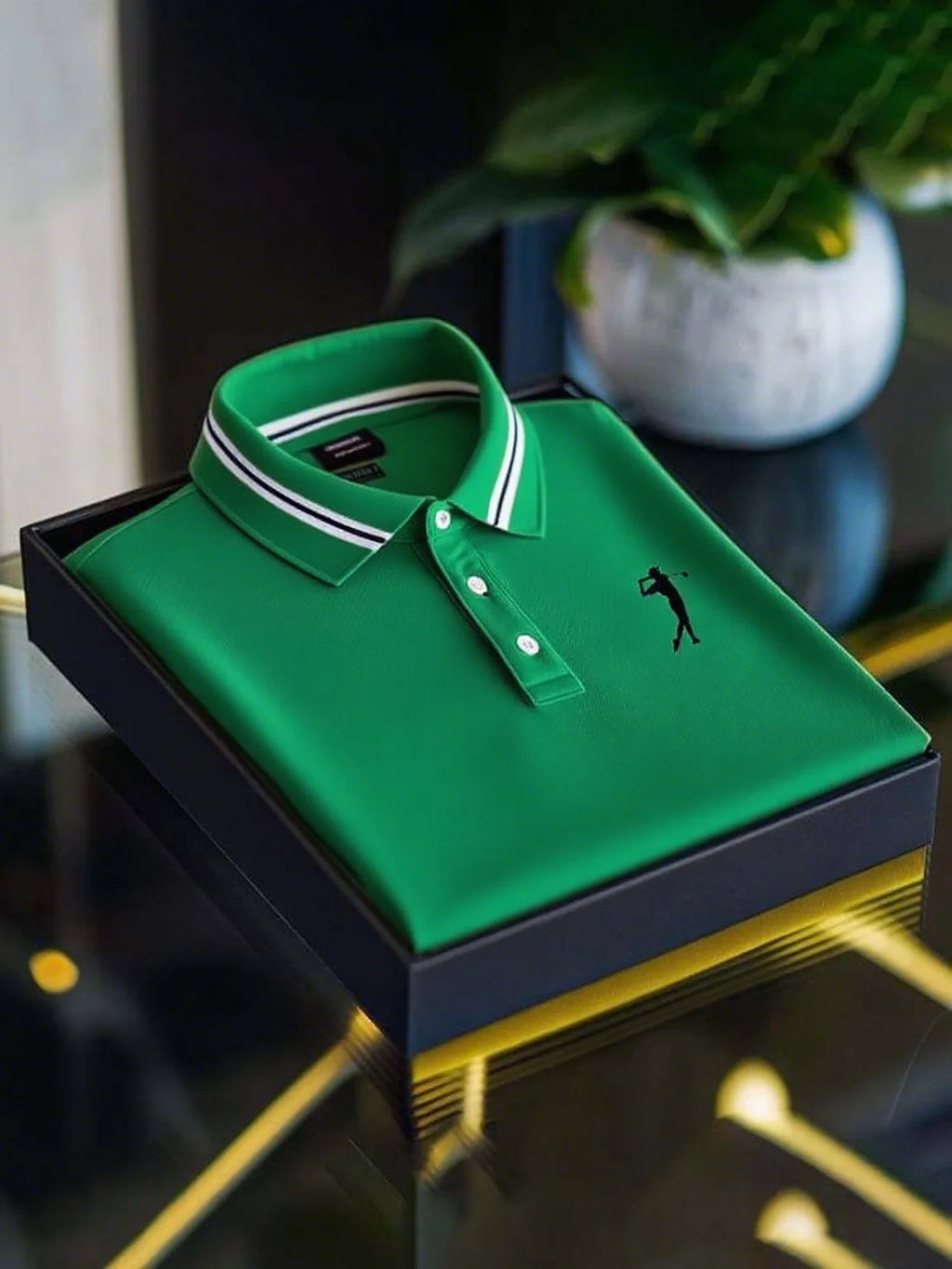 Men's Business Casual Short Sleeve Polo Shirt with Mixed Print Design