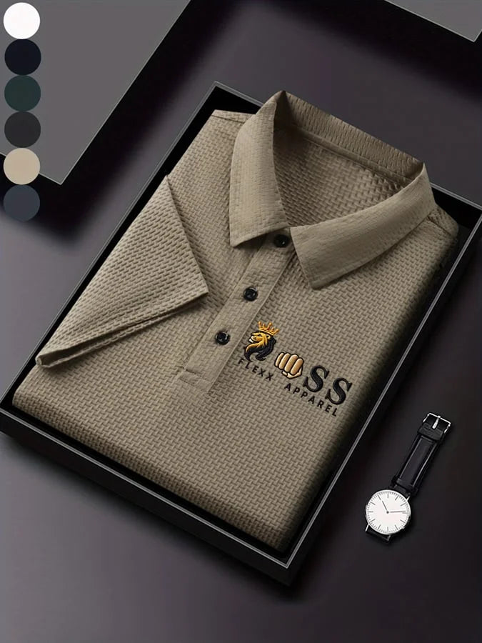 Men's Waffle Fabric Casual Short Sleeve Polo Shirt with Mixed Print Design