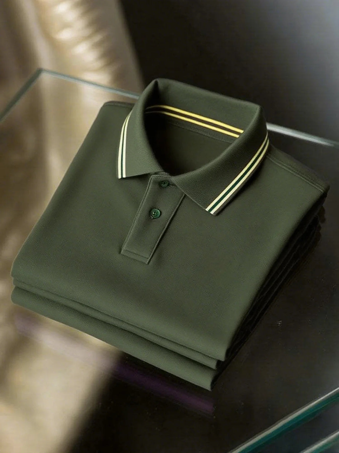 Men's Business Striped Polyester Short Sleeve Polo Shirt