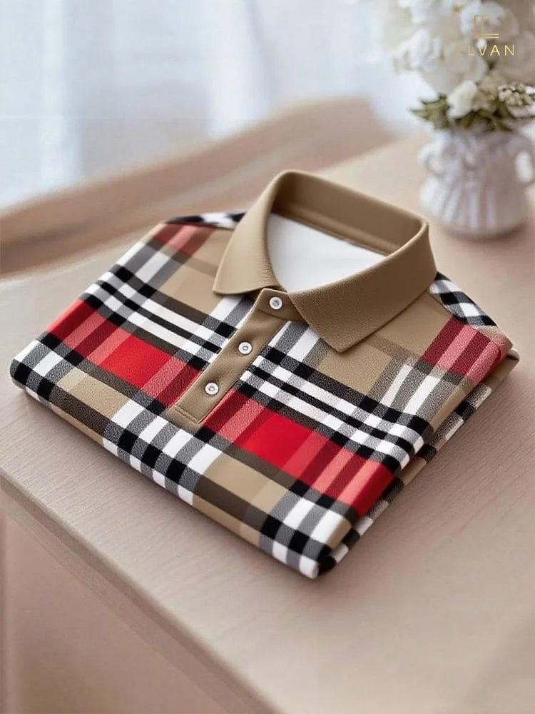 Men's Business Casual Button Short Sleeve Polo Shirt Polyester