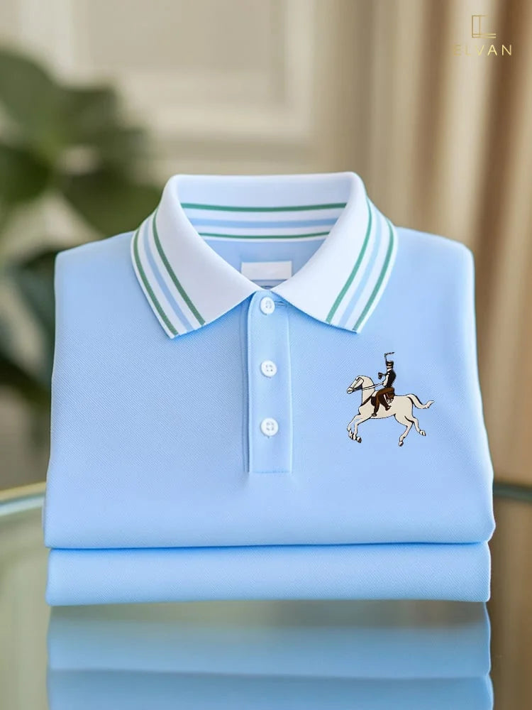Men's Business Check Logo Button Short Sleeve Polo Shirt