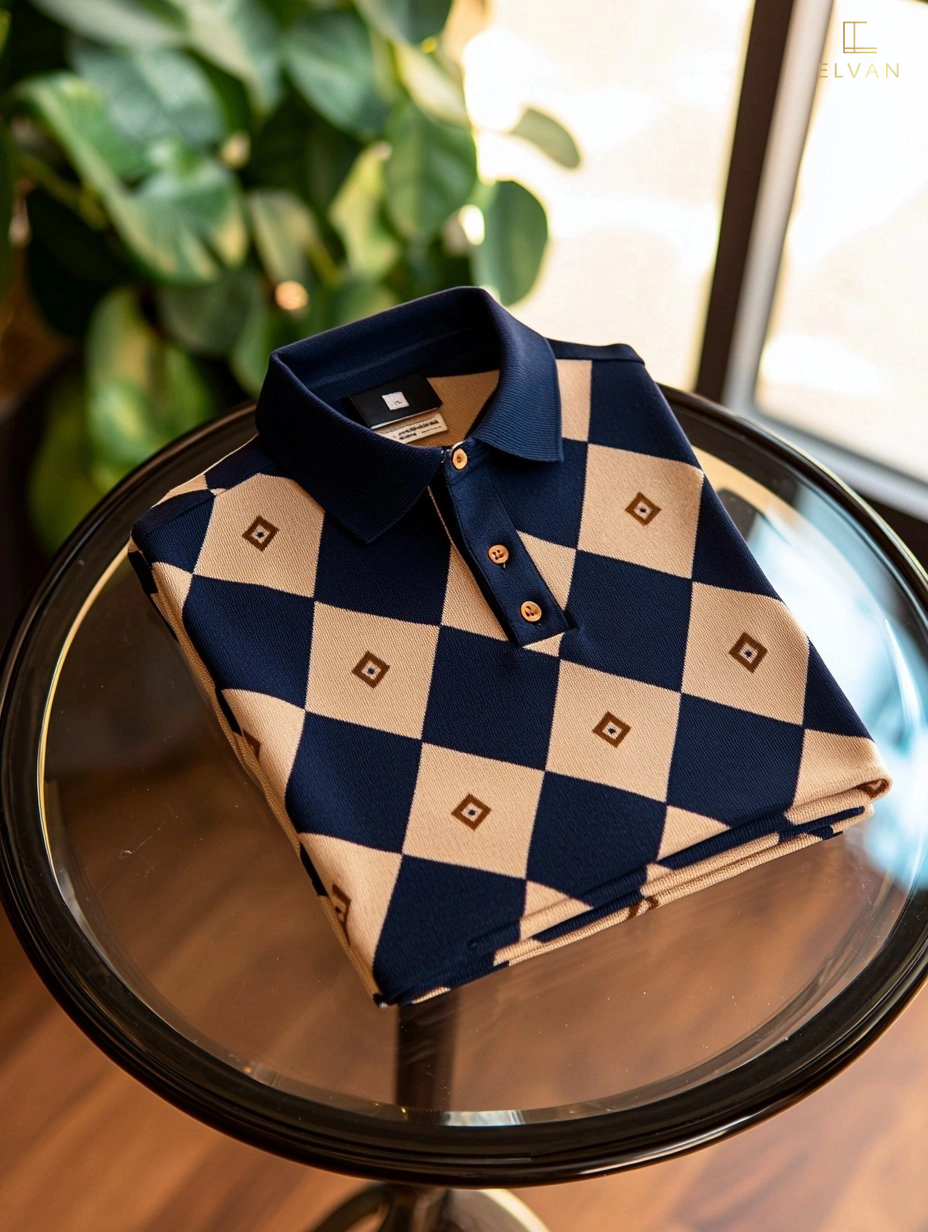 Men's Business Casual Embroidered Button Short Sleeve Polo Shirt Polyester Mixed Print