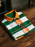 Men's Business Casual Orange Green Plaid Short Sleeve Polo Shirt