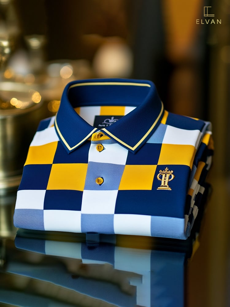 Classic Business Check Logo Button Short Sleeve Polo Shirt